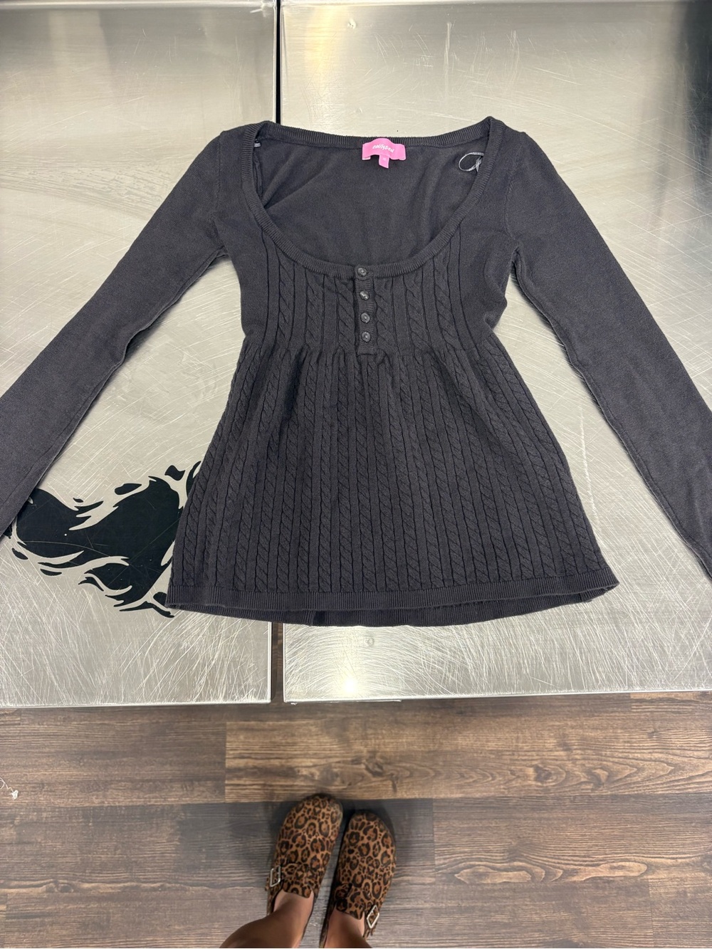 Black Long-Sleeve Knit Scoop-Neck Top